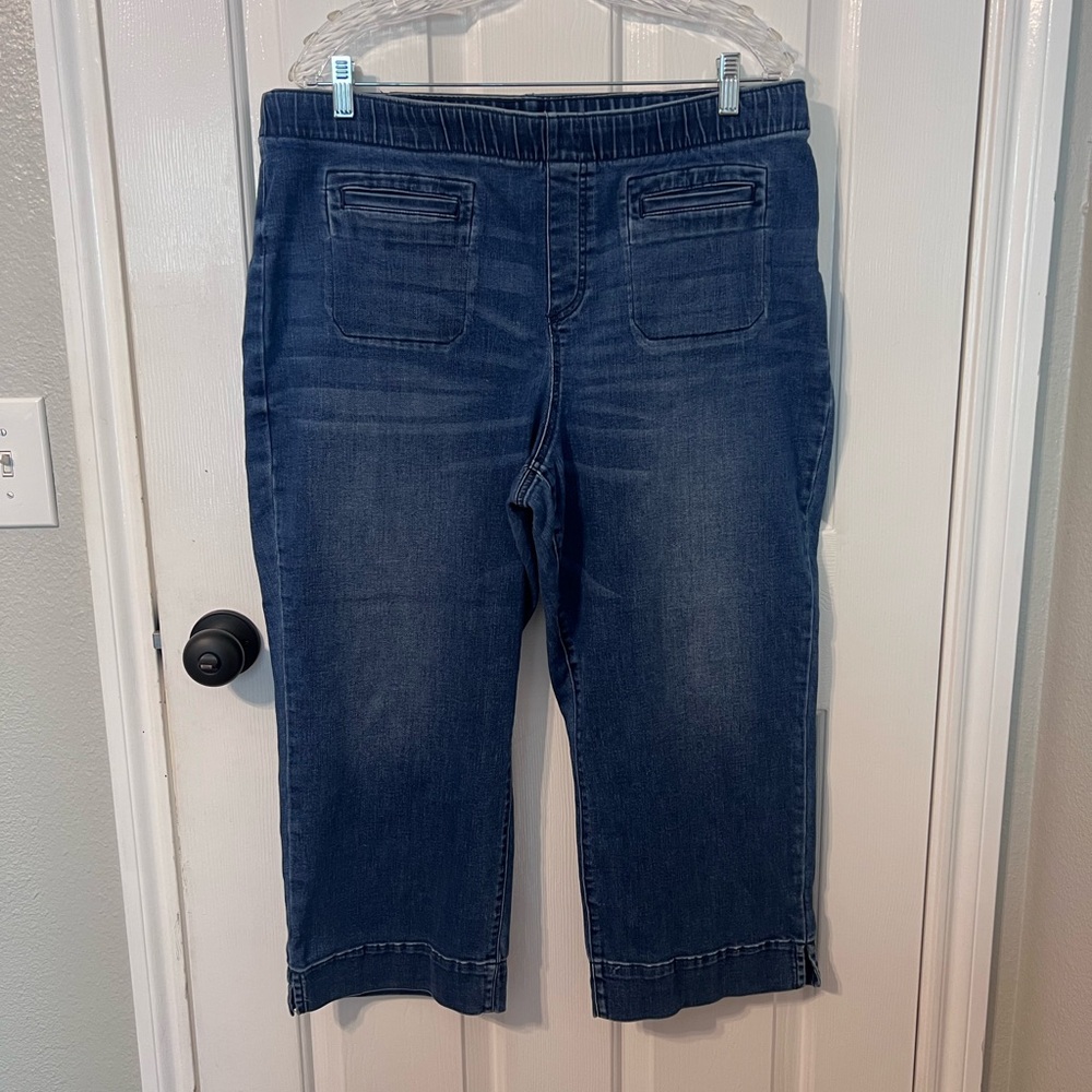 Westbound Dark Blue Pull-On Wide Leg Cropped Jeans Sz 18